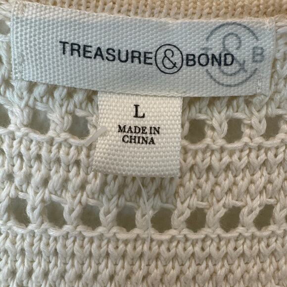 Treasure & Bond Flutter Sleeve Crochet Cream Linen Blend Sweater NEW Large - Picture 9 of 11